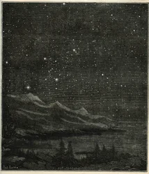 Una noche estrellada perfecta para observar el cielo. Grabado de "Les étoiles et les autres curiosites du ciel" de Camille Flammarion