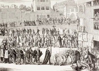 Un Auto de Fe, procesión en España, después de un grabado del siglo XV, de 