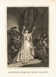 Ana Bolena acusada de adulterio por Enrique VIII en 1536. 1836 (grabado)