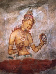 Apsaras, ninfa celestial ofreciendo flores, fresco, ciudadela fortificada de Sigiriya (Lista del Patrimonio Mundial de la UNESCO