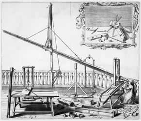 Astrónomo usando un telescopio de madera