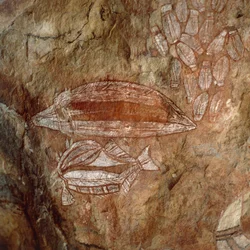 Australia, Territorio del Norte, Tierra de Arnhem, Parque Nacional Kakadu, Nourlangie Rock, pinturas rupestres aborígenes