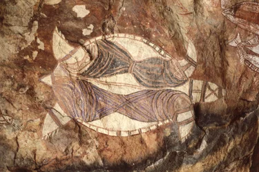 Australia, Territorio del Norte, Tierra de Arnhem, Parque Nacional Kakadu, Nourlangie Rock, pinturas rupestres aborígenes