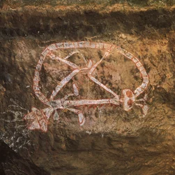 Australia, Territorio del Norte, Tierra de Arnhem, Parque Nacional Kakadu, Nourlangie Rock, pinturas rupestres aborígenes