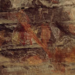 Australia, Territorio del Norte, Tierra de Arnhem, Parque Nacional Kakadu, Ubirr Rock, pinturas rupestres aborígenes