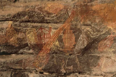 Australia, Territorio del Norte, Tierra de Arnhem, Parque Nacional Kakadu, Obiri Rock, pinturas rupestres aborígenes
