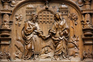 Basílica de San Denis, Stalls de la Capilla de Goillon (comienzos del siglo XVI), Representación del matrimonio de la Virgen María y José, Saint-Denis, Francia