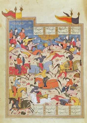 Escena de batalla, ilustración del "Shahnama"
