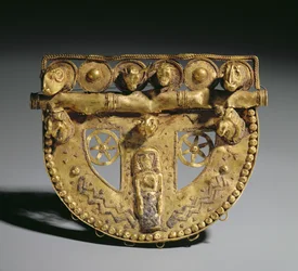 Hebilla de cinturón con decoración granulada, período orientalizante, c.700 a.C. (oro)