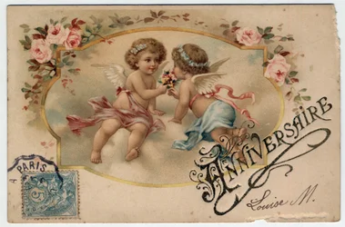 Tarjeta de felicitación de cumpleaños - Postal de finales del siglo XIX-XX