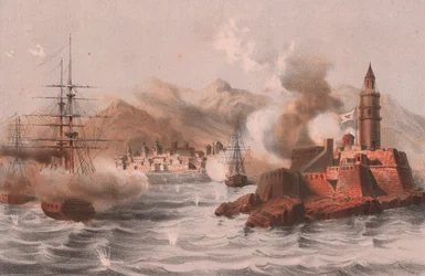 Bombardeo de Palermo, con barcos en primer plano, Sicilia