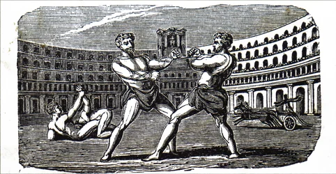 Boxeadores en el Coliseo en la Antigua Roma