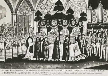 Entierro del cuerpo de la reina Carolina en la bóveda familiar en la Catedral de Brunswick