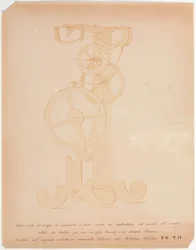 RELOJES, Dibujo general de la propuesta de aplicación del péndulo de Galileo, c. 1642