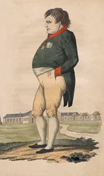 Caricatura de Napoleón Bonaparte en Santa Elena hecha dos meses antes de su muerte el 5 de mayo