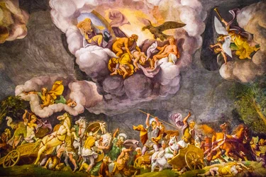 Pintura en el techo del Palacio Duccale, Palacio Real, Castillo San Giorgio, Mantua, Lombardía, Italia, Europa (foto)
