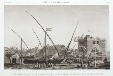 Celebración de la apertura anual del dique en el Canal de El Cairo, Egipto, c 1798