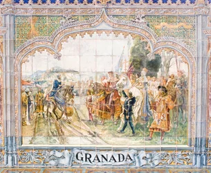 Azulejos de cerámica en la Plaza de España que representan al rey Boabdil (mosaico)