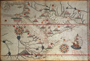 Gráfico de Arabia y el Mediterráneo oriental, parte de un atlas portulano, c.1650 (pluma y tinta sobre papel)