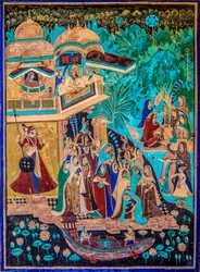 Patio de Chittra Shala con virtuosas pinturas finas, Fuerte de Taragarh, Bundi, Bundi, Rajastán, India, Asia (foto)