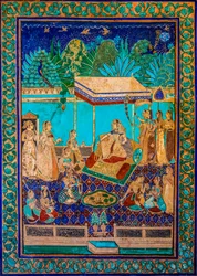 Patio de Chittra Shala con virtuosas pinturas finas, Fuerte de Taragarh, Bundi, Bundi, Rajastán, India, Asia (foto)