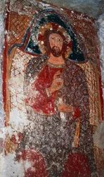 Cristo el Maestro, fresco en la cripta, Santuario de María de las Escaleras (siglo XVIII), Massafra, Puglia, Italia