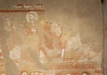 Iglesia (Église Saint-Martin). Interior. Pinturas murales (fresco). Pared oeste de la nave. Detalle. Apóstoles. Siglo XII