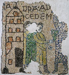 Iglesia de San Juan Evangelista, Cuarta Cruzada, Fragmentos de suelos de mosaico que representan a los venecianos, Rávena, Emilia-Romaña, Italia