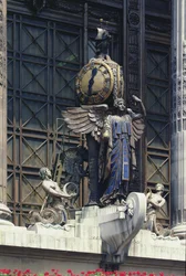 Reloj del exterior de los grandes almacenes, diseñado por Daniel Burnham de Chicago en consulta con Frank Swales, ejecutado por R.F. Atkinson y completado por Sir John Burnett en 1928