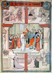 Bautizo de Clodoveo por San Remi en Reims, hacia 1930 (grabado)