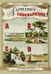 Portada: A: archipiélago, B: Bosque de Boulogne, C: cascada, D: dique - Grabado extraído de Alfabeto geográfico. Guerin-Muller et Cie, editores, París