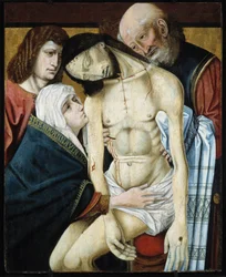 Descenso de la cruz. Pintura anónima de la escuela española (óleo sobre lienzo)