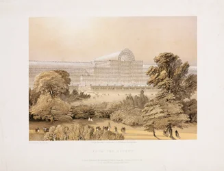 Palacio de Cristal, después de la Gran Exposición El Palacio de Cristal desde el Rosery, c 1855