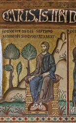 Ciclo de mosaicos sobre el Antiguo Testamento, ciclo de la Creación: "El descanso del Creador en el séptimo día", siglo XII, Capilla Palatina, Palacio Real o Palacio de los Normandos, Palermo, Sicilia, Italia (foto)