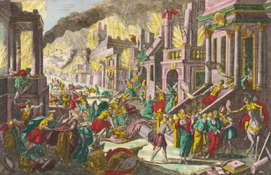 Destrucción de Jerusalén por Nabucodonosor II. siglo XVIII (grabado)