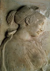 Detalle de la estela de Philis, de Thasos, c. siglo V a.C.