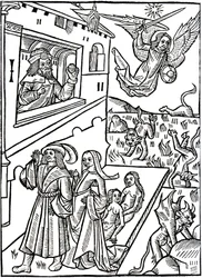 Los demonios son perseguidos por el Arcángel San Miguel, mientras los humanos continúan con sus actividades