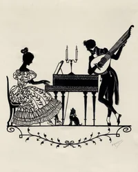 Dúo con laúd, guitarra y piano, Viena, hacia 1900 (impresión)