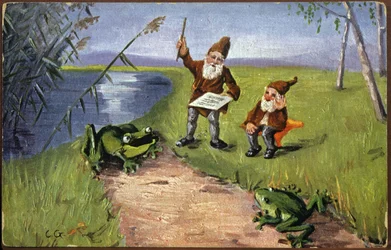 Enanos y ranas, c.1910 (Tarjeta postal)