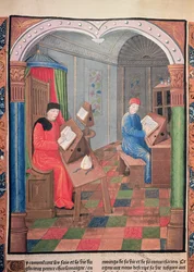 Einhard y el arzobispo Turpin escribiendo la historia de Carlomagno, de las 
