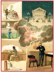 Electricidad: de la central eléctrica al alumbrado urbano, c. 1900-1910 (cromo)