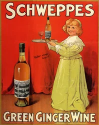 Cartel publicitario inglés de los refrescos "Schweppes Green Ginger Wine