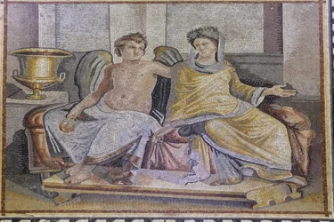 Eros y Psique, mosaico de Zeugma, Museo del Mosaico de Zeugma, Gaziantep, Región de Anatolia del Sureste, Anatolia, Turquía, Asia
