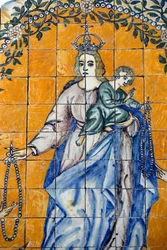 Museo de Évora. Azulejos. San Domingo recibiendo el Rosario de la Virgen. Portugal.