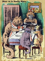 Cena familiar meow. Alfabeto ilustrado. Imágenes reunidas en Jarville-Nancy, principios del siglo XX.