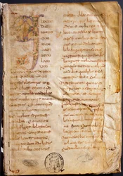 Primera página de los "Diálogos" de Grégoire I el Grande (manuscrito)