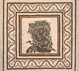 Mosaico de suelo con la imagen de una estación en el centro, siglo III d. C., Museo Nacional Romano (Museo Nazionale Romano), Roma, Italia