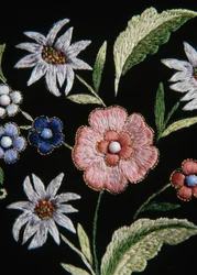 Bordado floral en traje Walser, Gressoney, Valle de Aosta, Italia