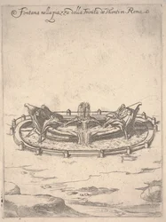 Fuente en la plaza de la Trinita de Monti en Roma, c.1650 (aguafuerte)