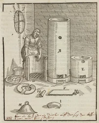 Horno de preparación del líquido de separación de minerales de oro y plata - Grabado extraído de Descripción de los minerales y los principales métodos de explotación minera, de Lazarus Ecker
